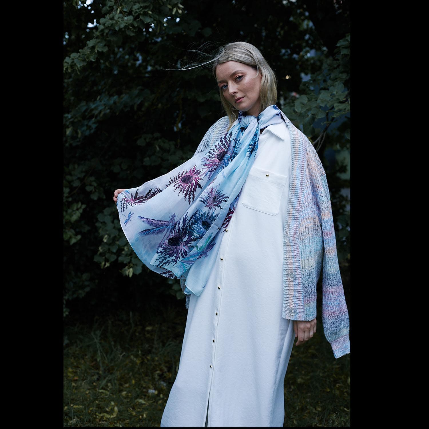 Long Cotton Scarf Sea holly - Image 5