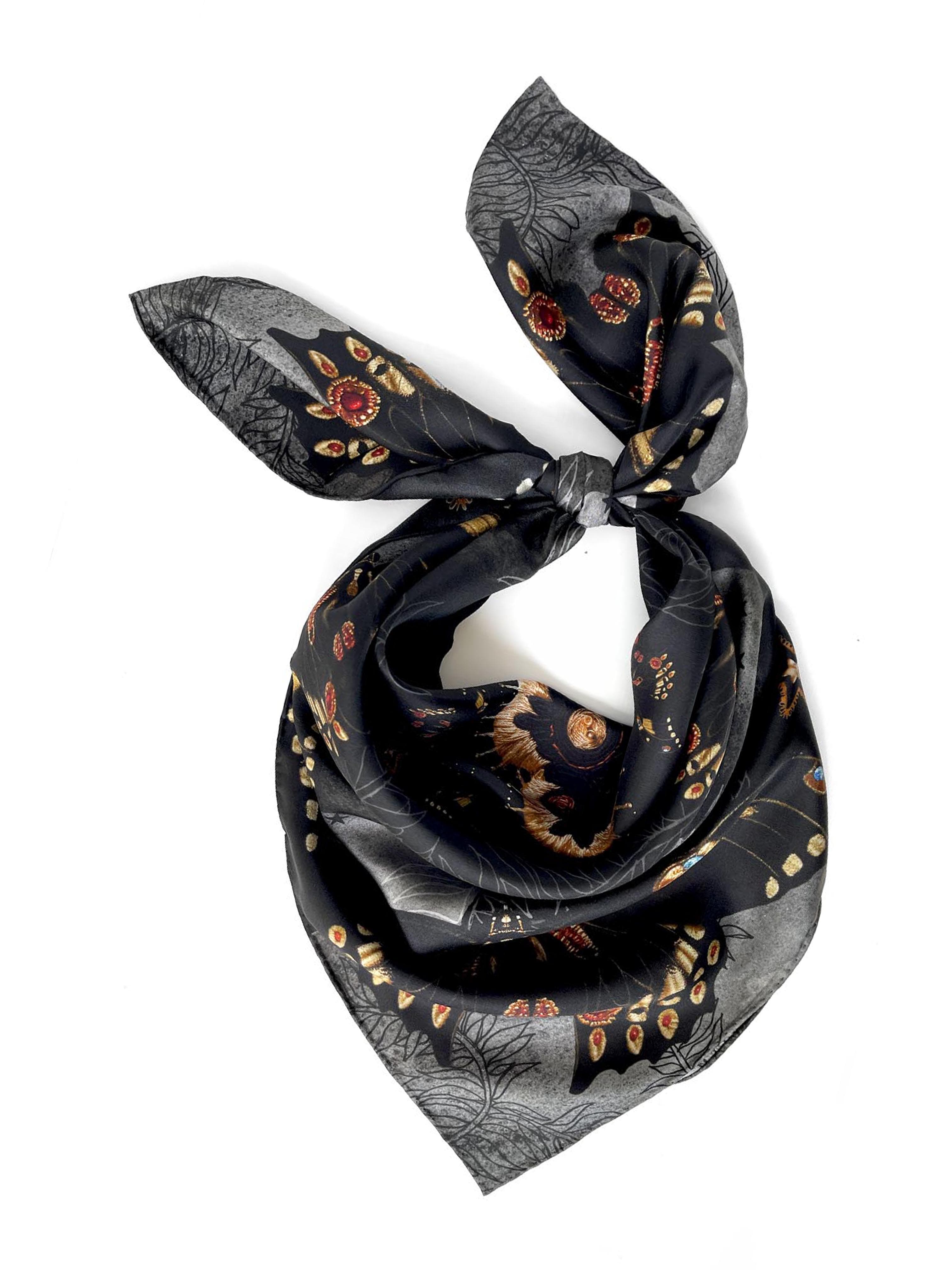 Square Silk Scarf Black Butterfly - Image 1