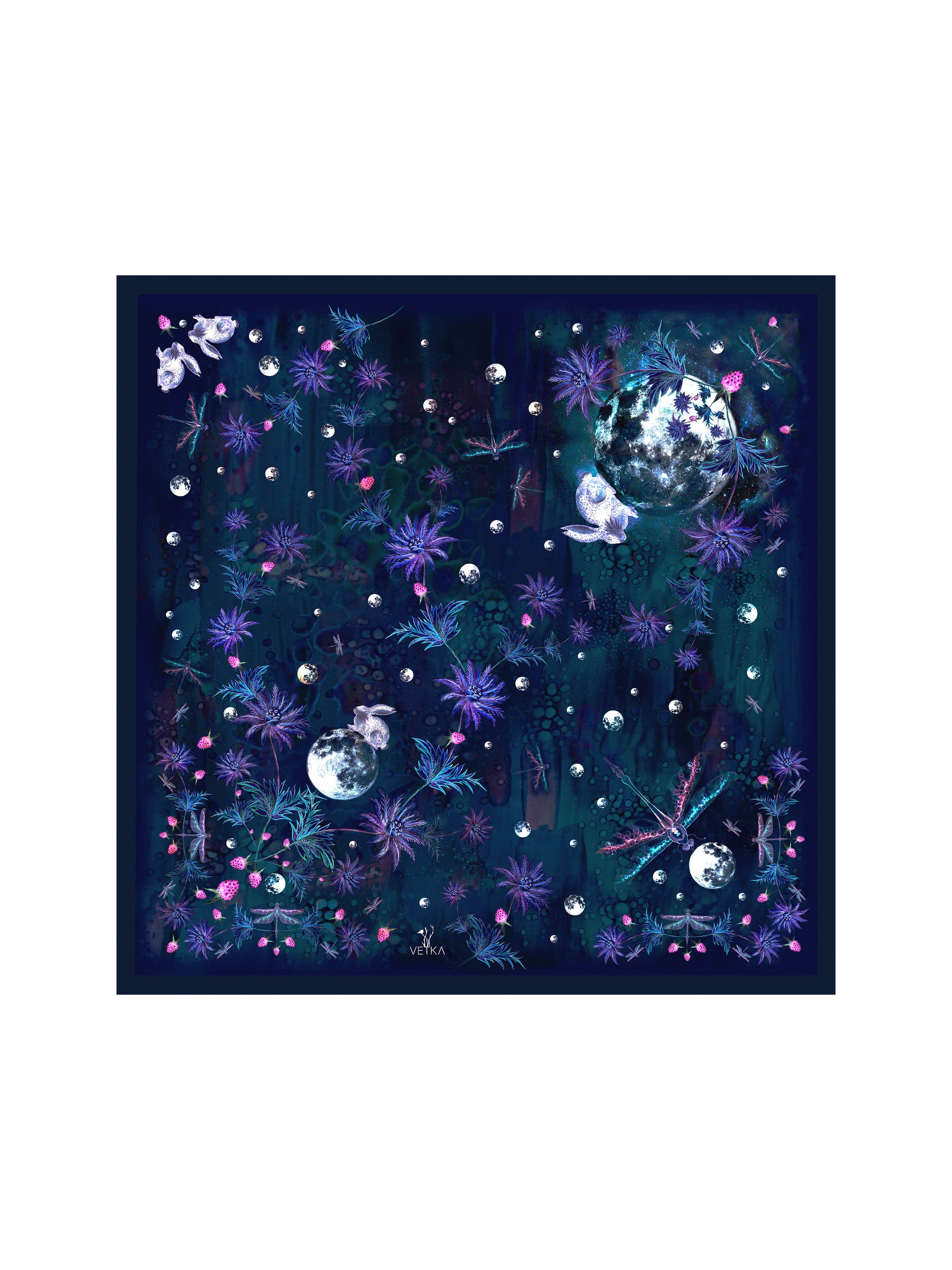 Square Silk Scarf Moon rabbit - Image 6